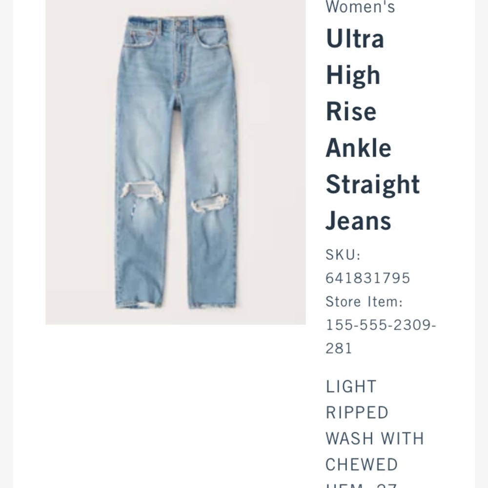 Abercrombie ultra hi-rise ankle straight jeans